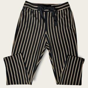 Dynamite High Rise Striped Black White Beige Tie Waist Pant Size Medium